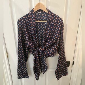Navy Floral Women's Silk Top
